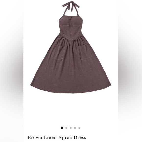 SOLD: NWT Fashion Brand Company Brown Linen Apron Dress - Picture 3 of 7